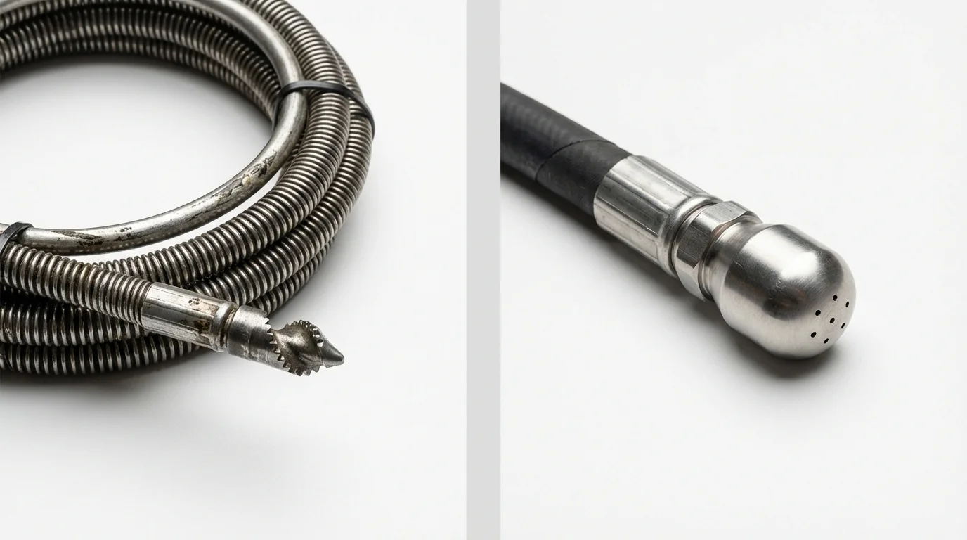 Drain snake cable and hydro jetting nozzle used for drain cleaning in Jersey Shore, PA