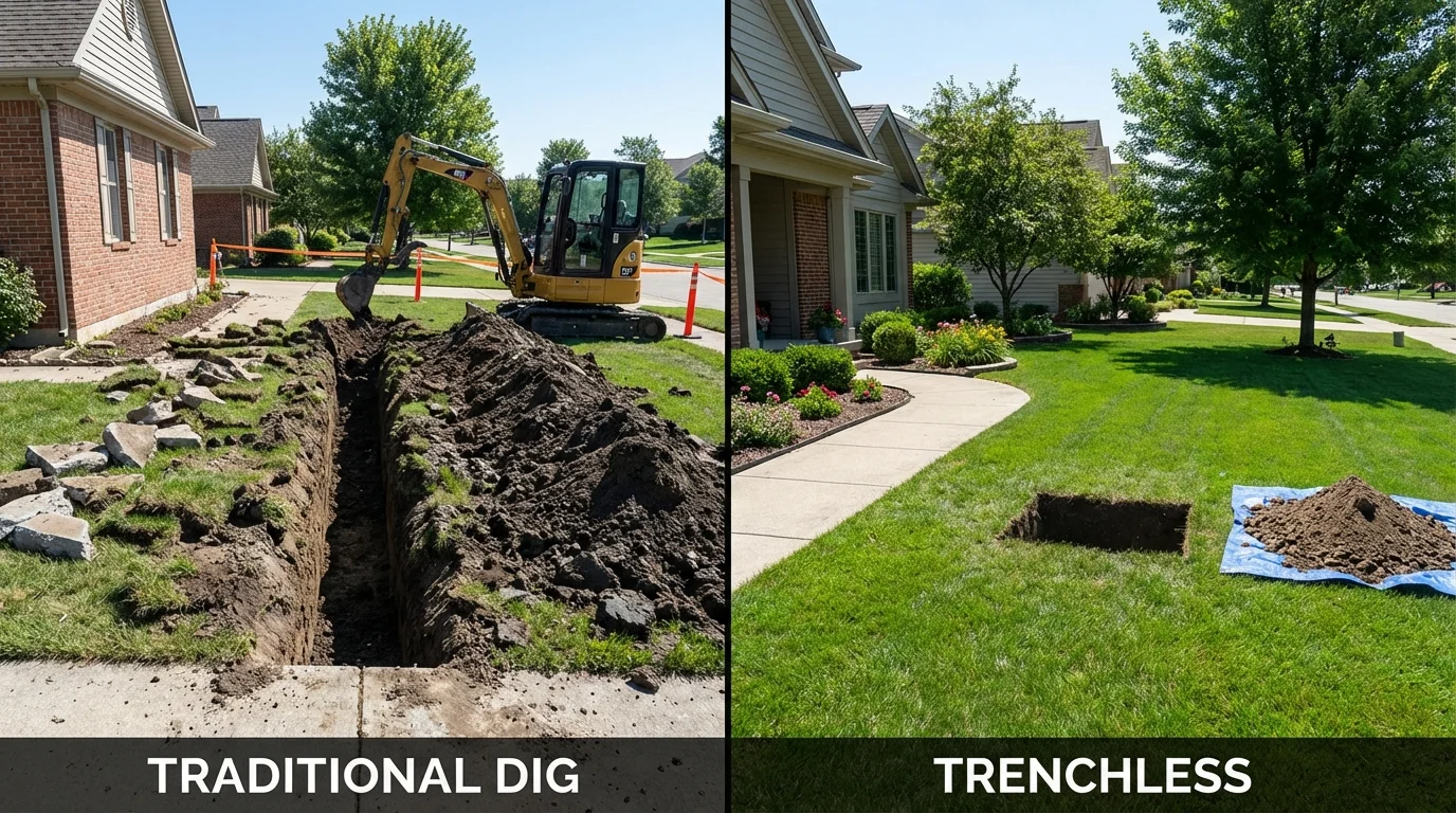 Trenchless sewer repair with minimal yard damage versus traditional excavation in Jersey Shore, PA